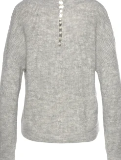 Pullover|LASCANA V-Ausschnitt-Pullover grau-meliert