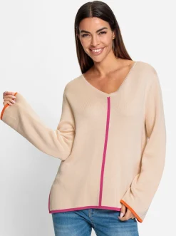Pullover|heine V-Ausschnitt-Pullover elfenbein-fuchsia