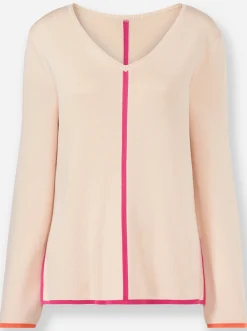 Pullover|heine V-Ausschnitt-Pullover elfenbein-fuchsia