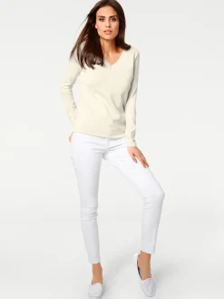 Pullover|heine V-Ausschnitt-Pullover aus reiner Baumwolle offwhite