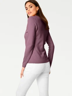 Pullover|heine V-Ausschnitt-Pullover aus reiner Baumwolle mauve