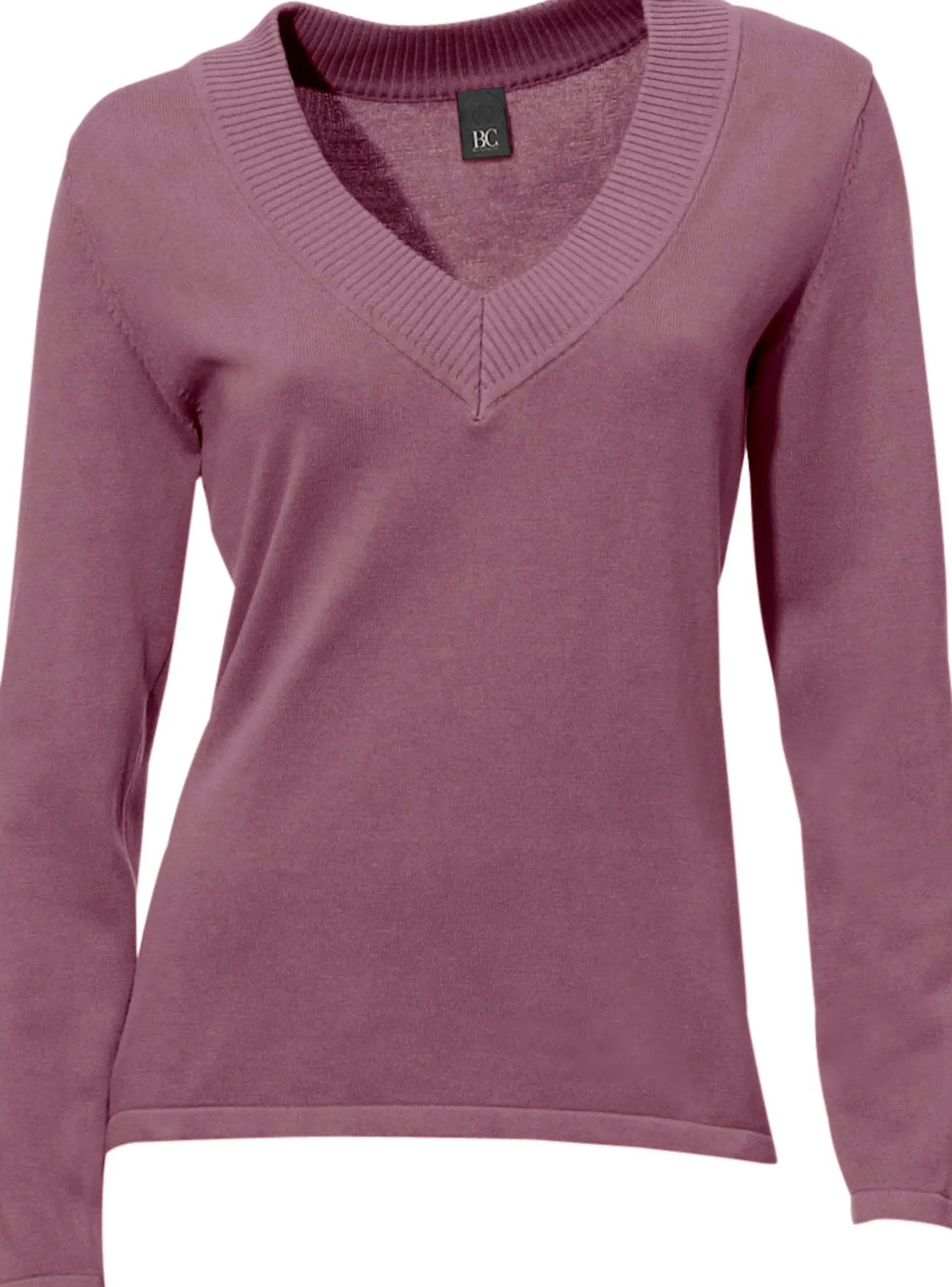 Pullover|heine V-Ausschnitt-Pullover aus reiner Baumwolle mauve
