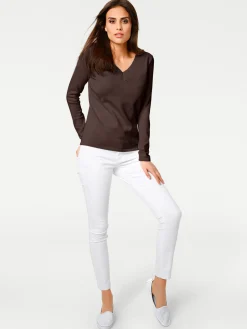 Pullover|heine V-Ausschnitt-Pullover aus reiner Baumwolle schokobraun