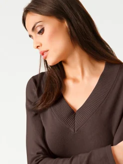 Pullover|heine V-Ausschnitt-Pullover aus reiner Baumwolle schokobraun