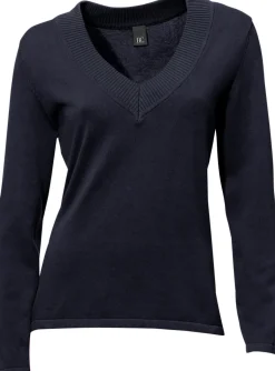 Pullover|heine V-Ausschnitt-Pullover aus reiner Baumwolle marine