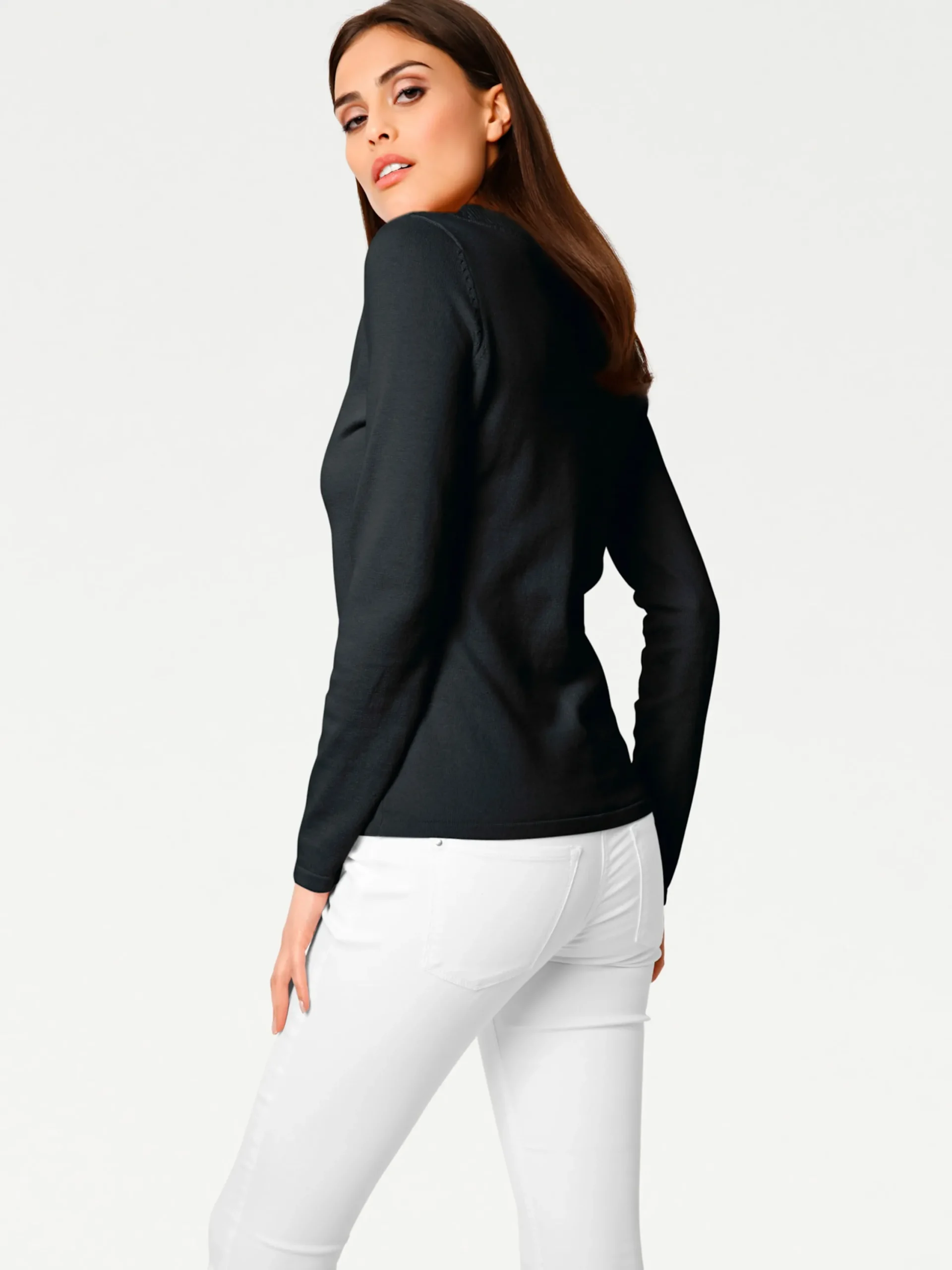 Pullover|heine V-Ausschnitt-Pullover aus reiner Baumwolle schwarz