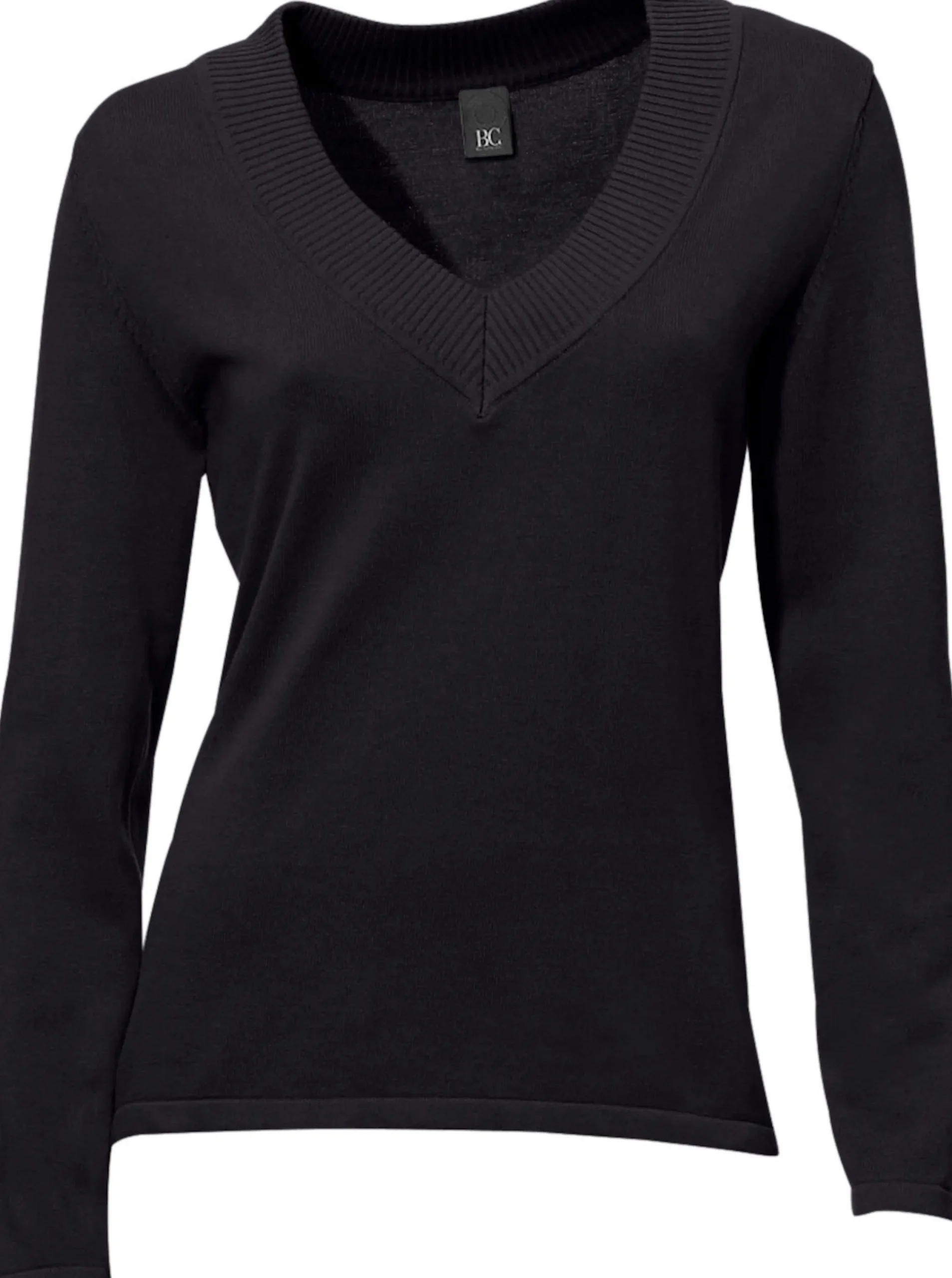 Pullover|heine V-Ausschnitt-Pullover aus reiner Baumwolle schwarz