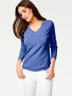 Pullover|heine V-Ausschnitt-Pullover aus reiner Baumwolle royalblau