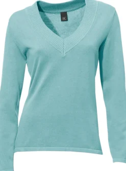 Pullover|heine V-Ausschnitt-Pullover aus reiner Baumwolle aqua