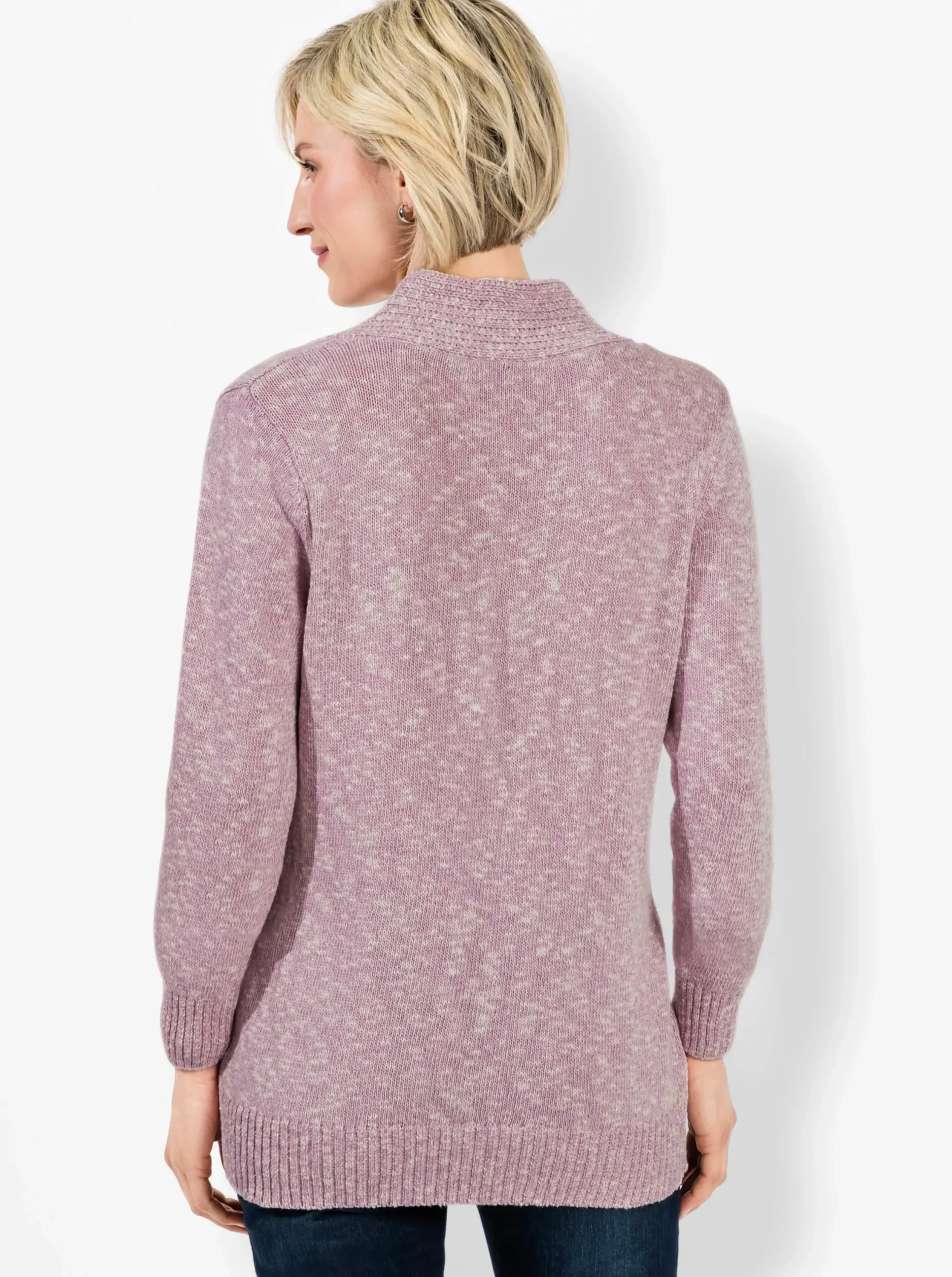 Pullover| V-Ausschnitt-Pullover in 2-in-1-Optik orchidee-meliert