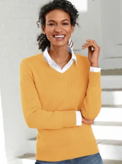 Pullover| V-Ausschnitt-Pullover mit Baumwolle maisgelb