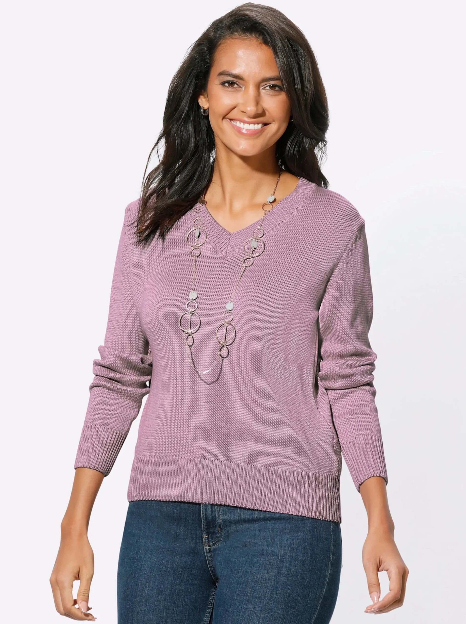 Pullover| V-Ausschnitt-Pullover mit Baumwolle altrosé
