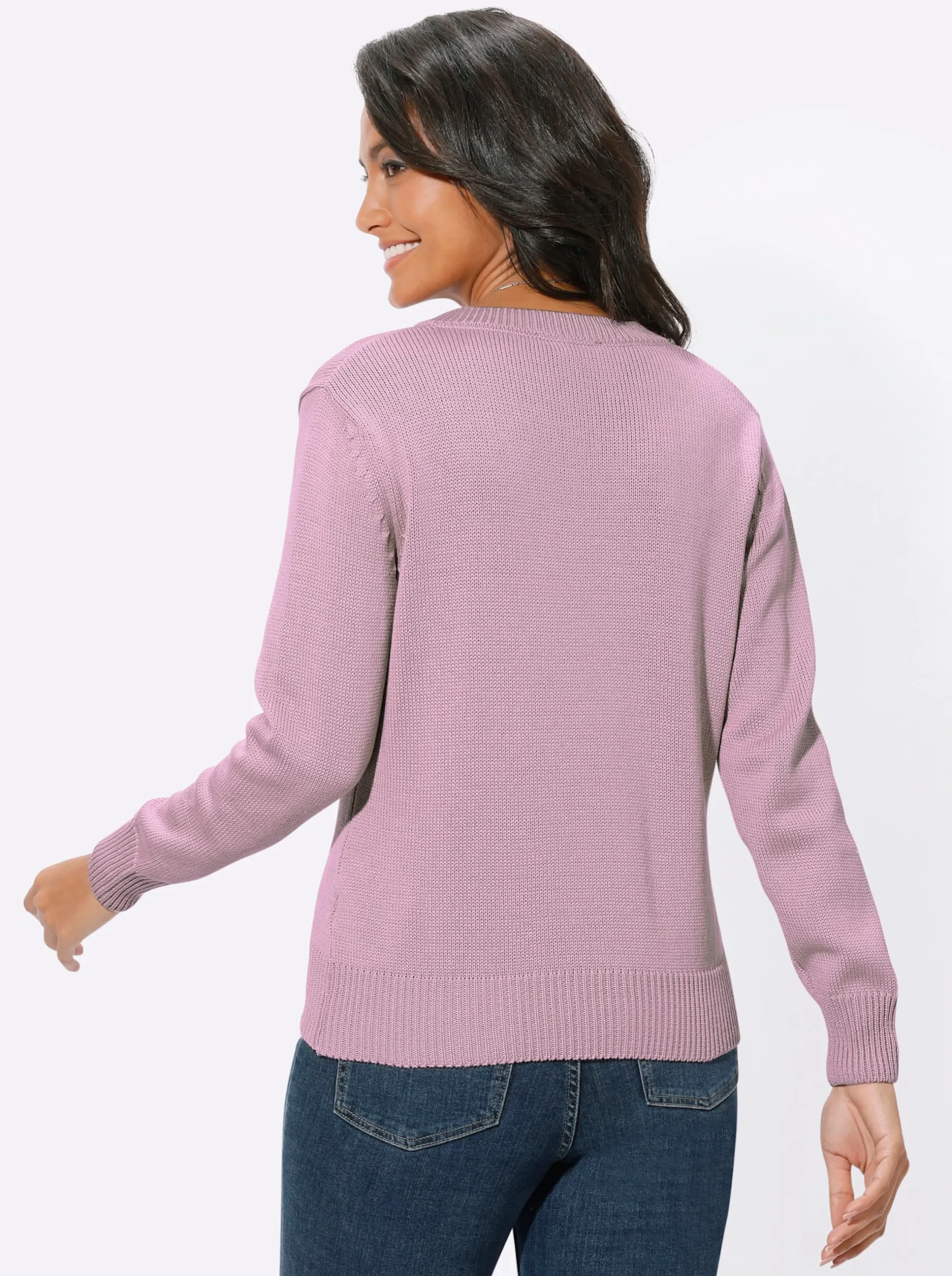 Pullover| V-Ausschnitt-Pullover mit Baumwolle altrosé