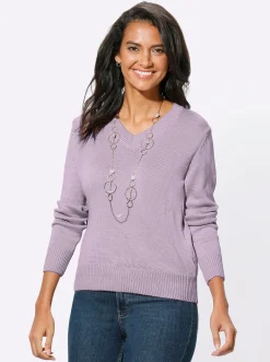 Pullover| V-Ausschnitt-Pullover mit Baumwolle flieder