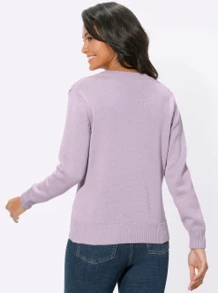Pullover| V-Ausschnitt-Pullover mit Baumwolle flieder