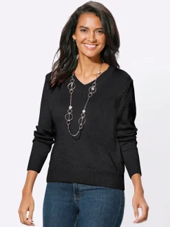 Pullover| V-Ausschnitt-Pullover mit Baumwolle schwarz