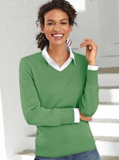 Pullover| V-Ausschnitt-Pullover mit Baumwolle apfel