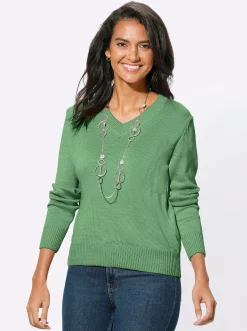 Pullover| V-Ausschnitt-Pullover mit Baumwolle apfel