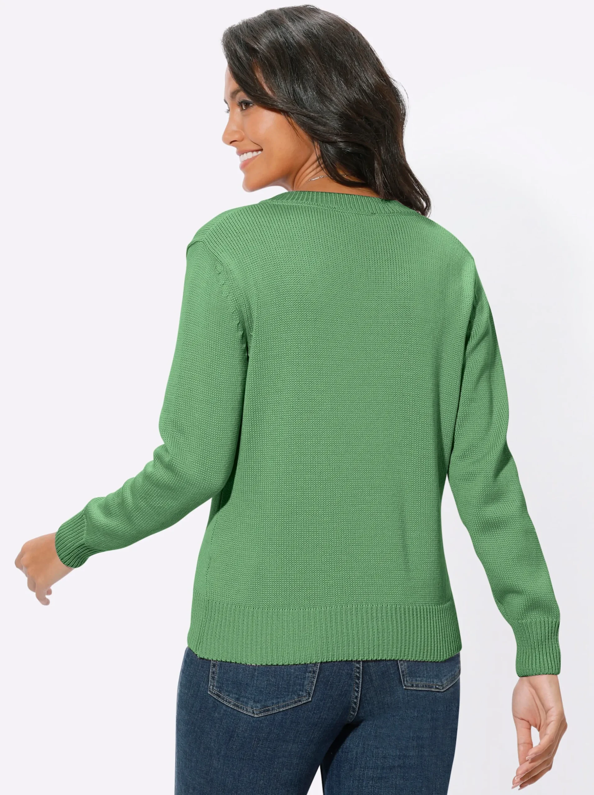 Pullover| V-Ausschnitt-Pullover mit Baumwolle apfel