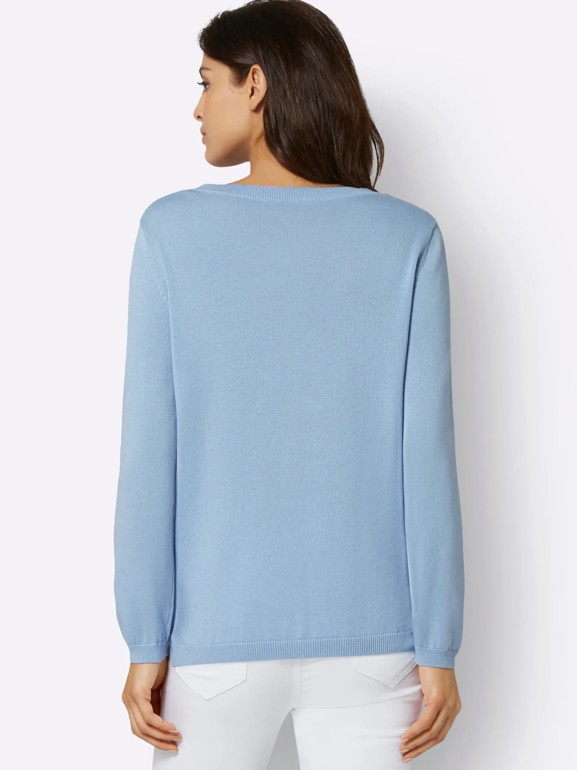 Pullover| V-Ausschnitt-Pullover mit Biesen vorne eisblau