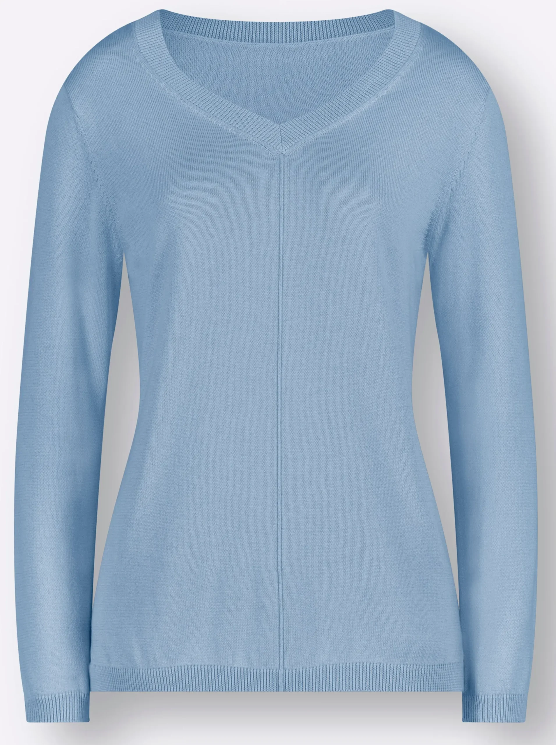Pullover| V-Ausschnitt-Pullover mit Biesen vorne eisblau