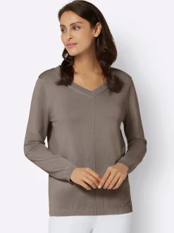 Pullover| V-Ausschnitt-Pullover mit Biesen vorne taupe