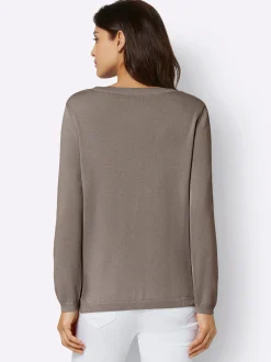 Pullover| V-Ausschnitt-Pullover mit Biesen vorne taupe