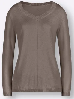 Pullover| V-Ausschnitt-Pullover mit Biesen vorne taupe