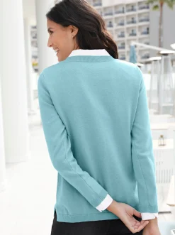 Pullover| V-Ausschnitt-Pullover mit Biesen vorne wintertürkis