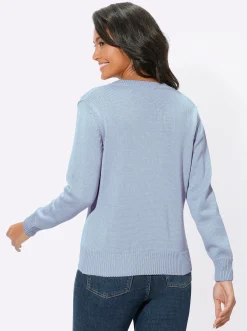 Pullover| V-Ausschnitt-Pullover mit Baumwolle eisblau
