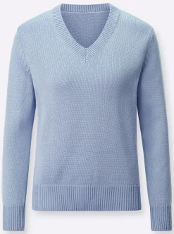 Pullover| V-Ausschnitt-Pullover mit Baumwolle eisblau