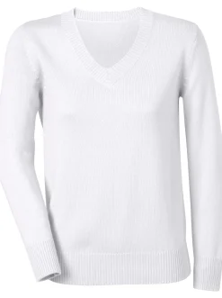 Pullover| V-Ausschnitt-Pullover mit Baumwolle wollweiß