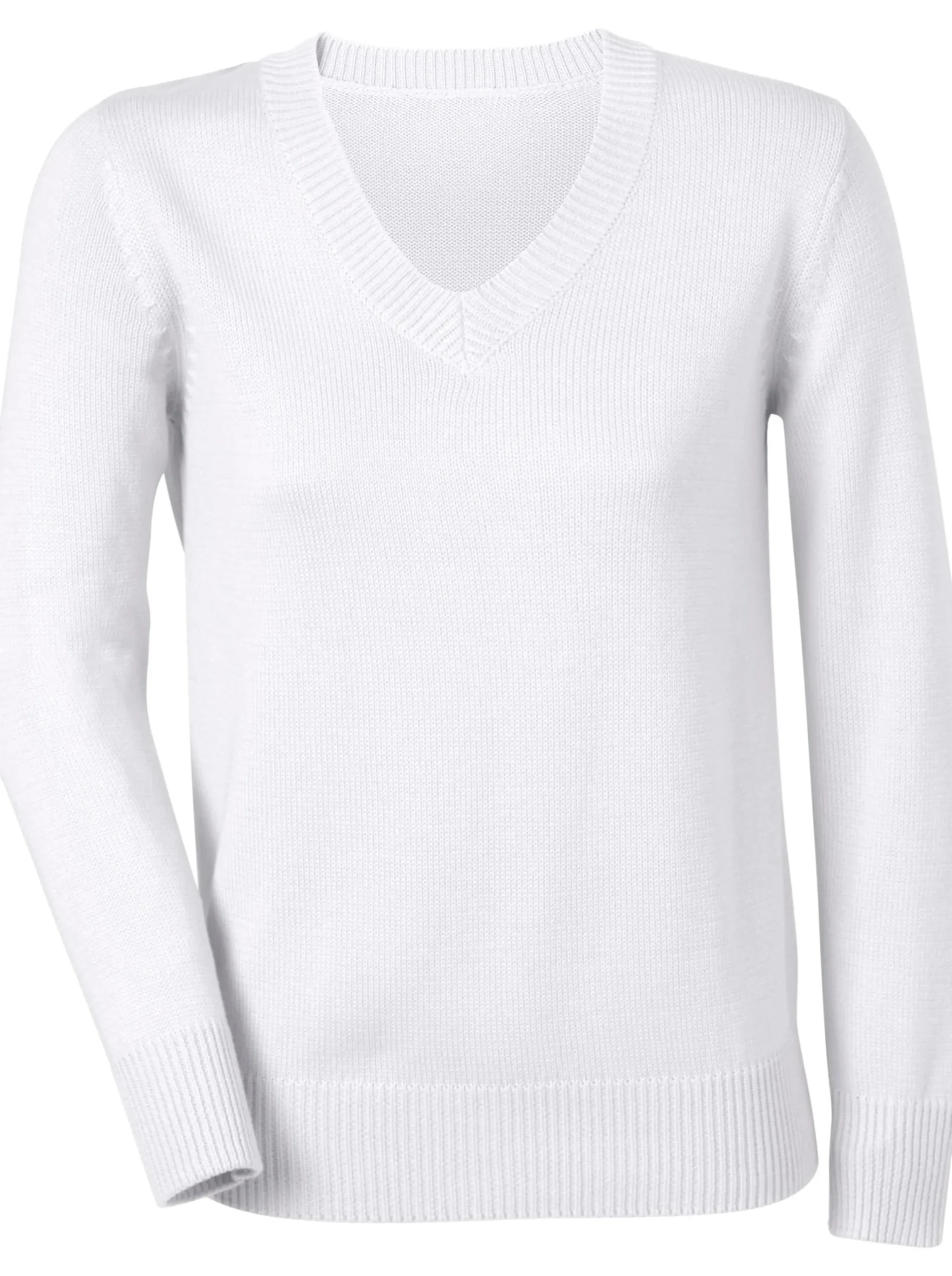 Pullover| V-Ausschnitt-Pullover mit Baumwolle wollweiß