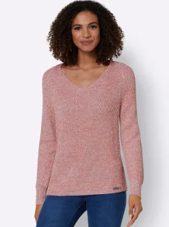 Basics|Pullover| V-Ausschnitt-Pullover mit Ripp-Struktur rosenholz-puder-meliert