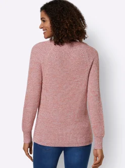 Basics|Pullover| V-Ausschnitt-Pullover mit Ripp-Struktur rosenholz-puder-meliert