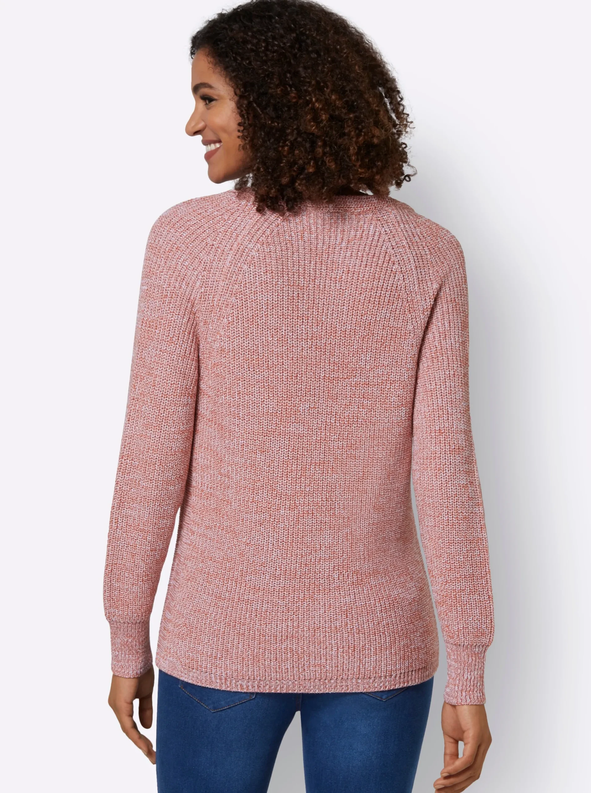 Basics|Pullover| V-Ausschnitt-Pullover mit Ripp-Struktur rosenholz-puder-meliert