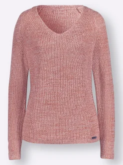 Basics|Pullover| V-Ausschnitt-Pullover mit Ripp-Struktur rosenholz-puder-meliert