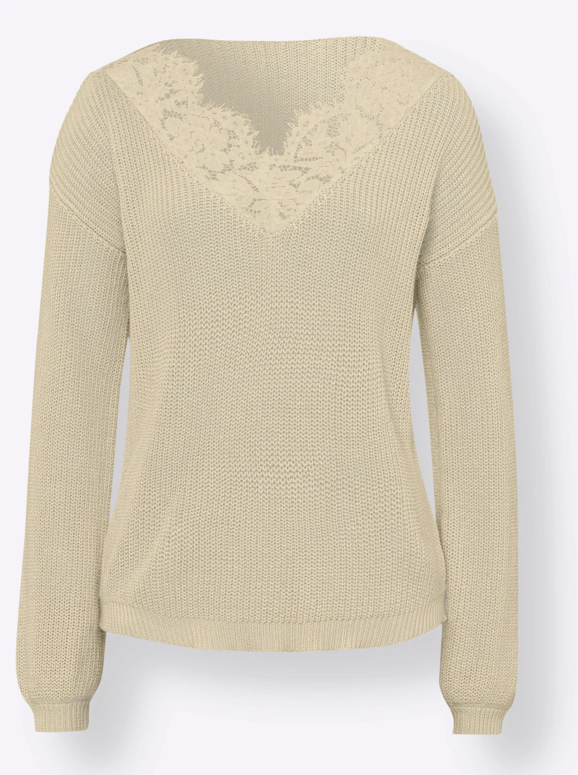 Pullover|heine V-Ausschnitt-Pullover mit Spitze sand