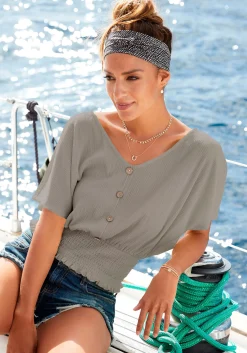 Strandmode|LASCANA V-Shirt khaki