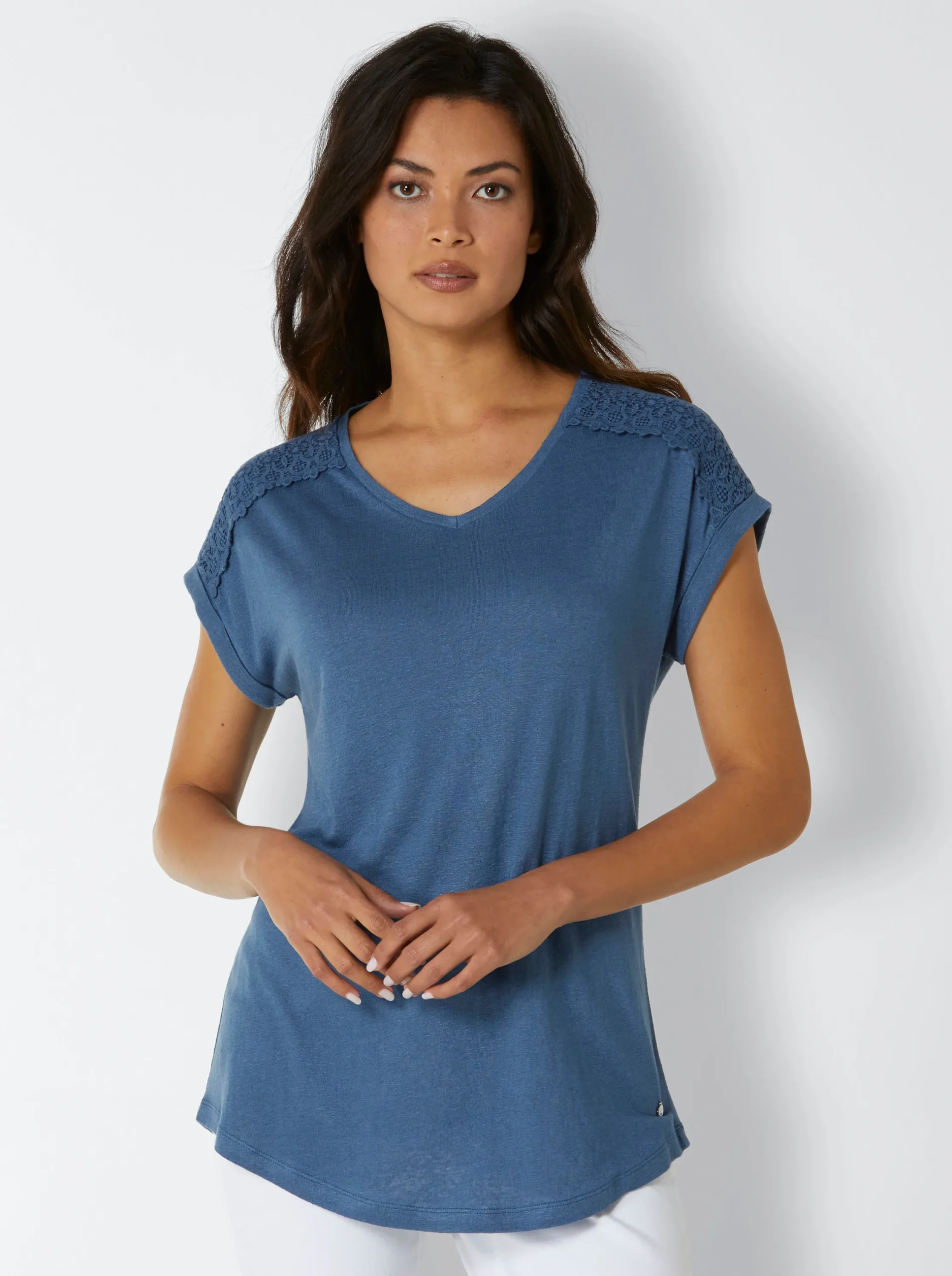 Shirts|CREATION L PREMIUM V-Shirt jeansblau
