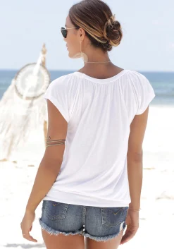 Strandmode|Shirts|LASCANA V-Shirt weiß