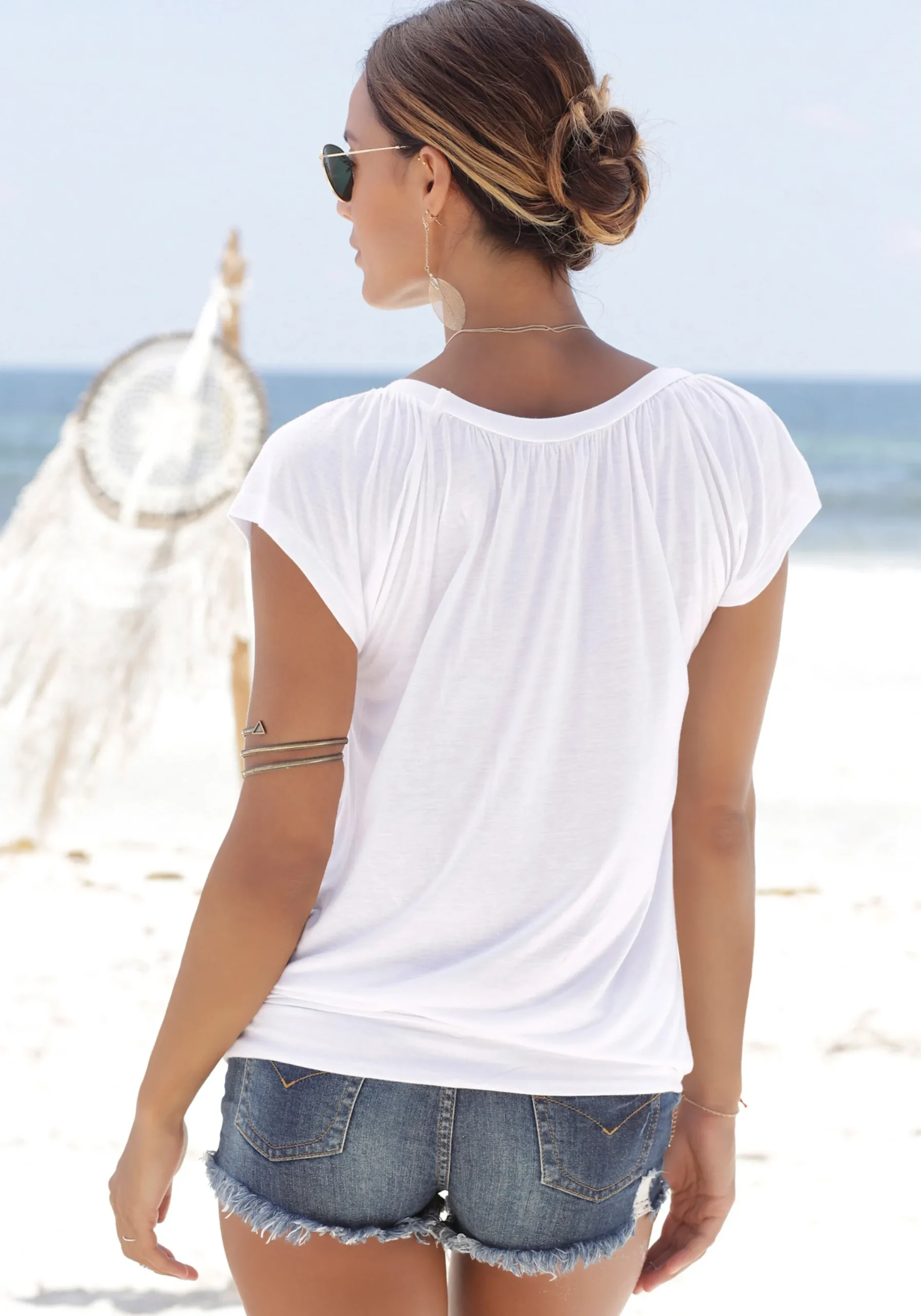 Strandmode|Shirts|LASCANA V-Shirt weiß