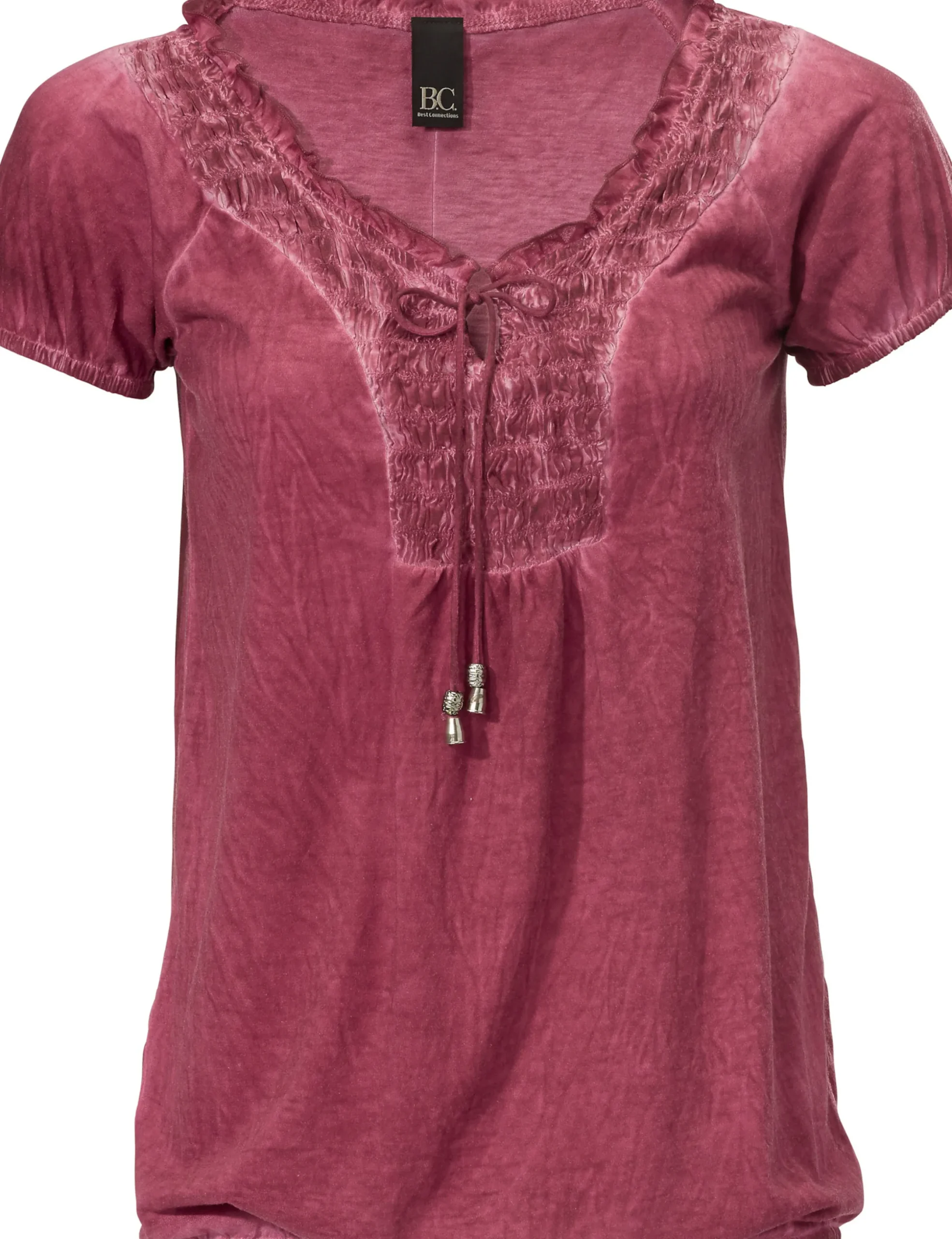 Shirts|heine V-Shirt mit gesmoktem Ausschnitt beere