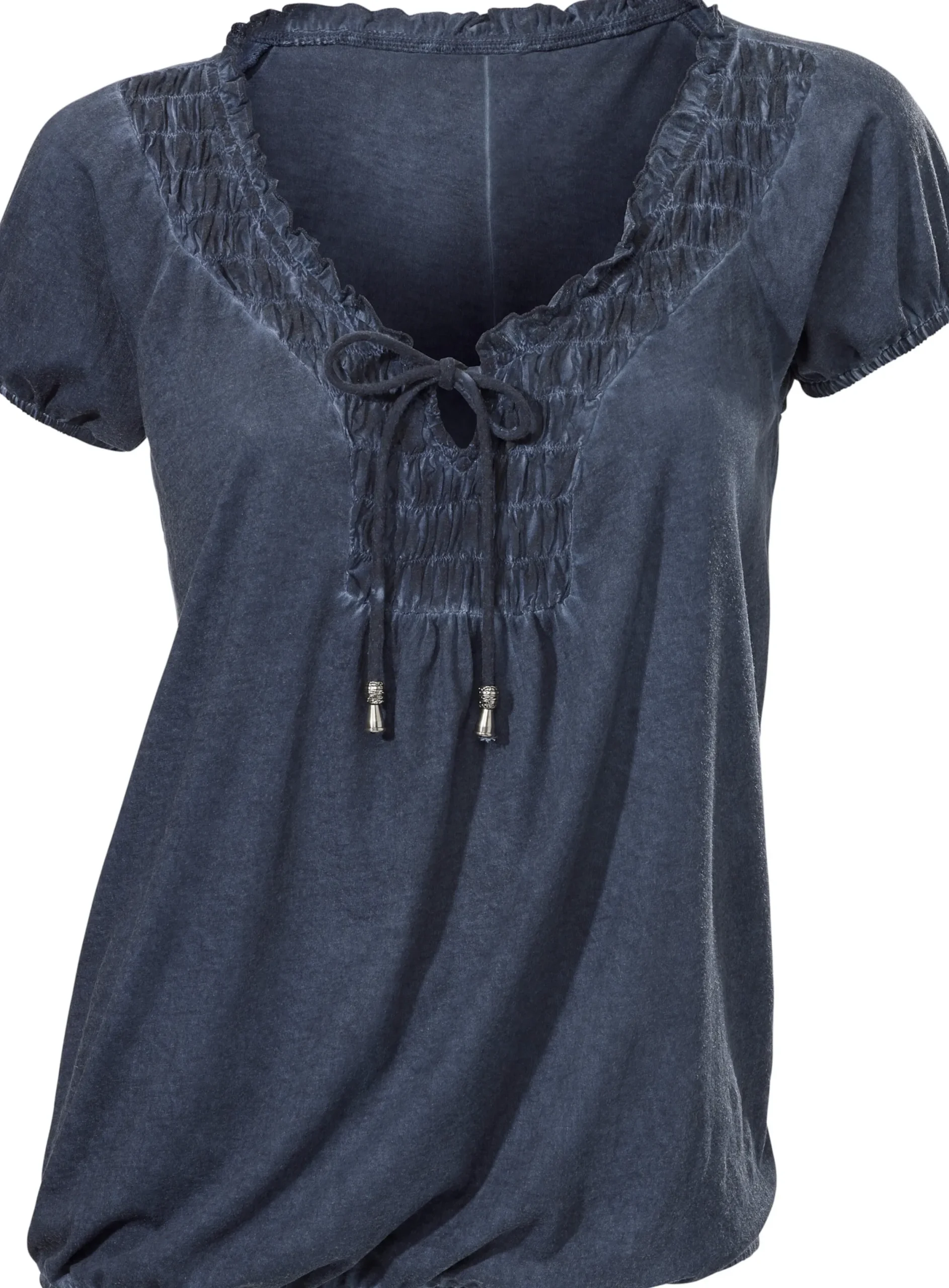 Shirts|heine V-Shirt mit gesmoktem Ausschnitt blau