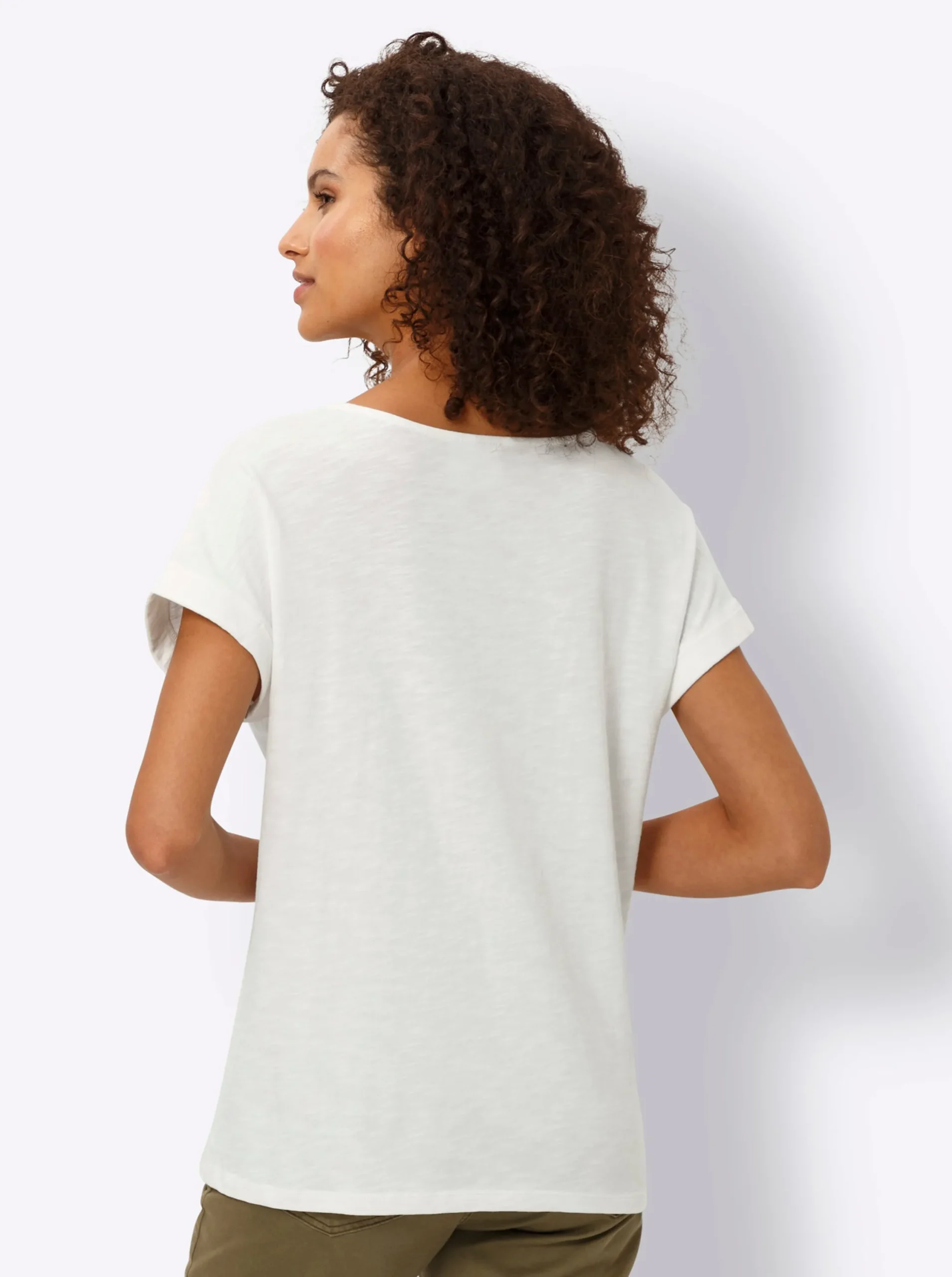 Shirts|heine V-Shirt mit Holzperlen-Besatz ecru