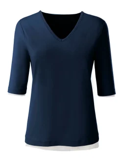Shirts| V-Shirt mit V-Ausschnitt, pflegeleicht marine