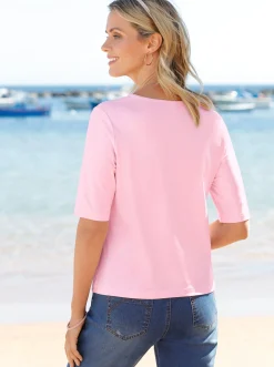 Shirts| V-Shirt mit V-Ausschnitt, pflegeleicht rosé