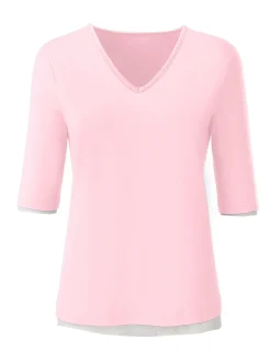 Shirts| V-Shirt mit V-Ausschnitt, pflegeleicht rosé