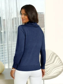 Basics|Pullover| Wasserfallpullover im Baumwoll-Viskose-Mix marine