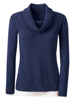 Basics|Pullover| Wasserfallpullover im Baumwoll-Viskose-Mix marine